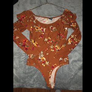 Orange flower ruffle long sleeve bodysuit